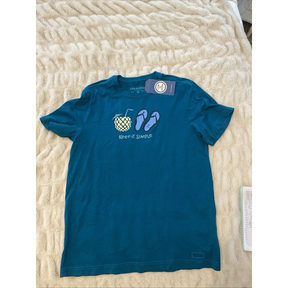 LIFE IS GOOD Women's green Crusher Tee Cotton T-Shirt Sz M KEEP IT SIMPLE NWT